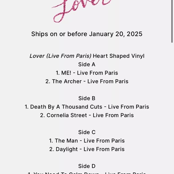 Taylor Swift Lover live from Paris heart shaped vinyl unopened - Picture 7 of 7